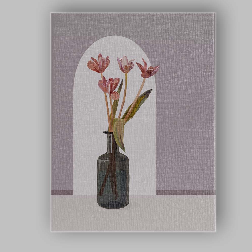 Muted Pink Tulip Vase Minimal Botanical Canvas Wall Art Print Decor Picture Ready to Hang