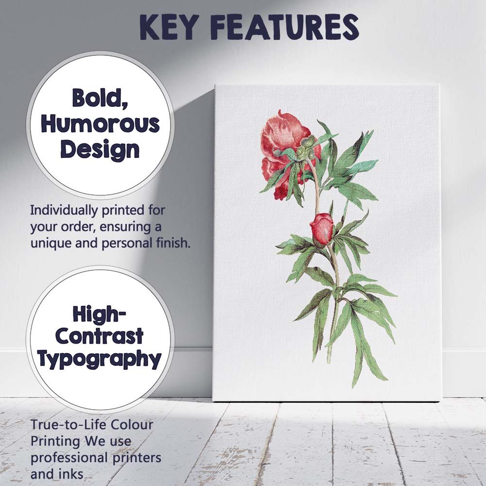 Red Peony Botanical Flower Study Canvas Wall Art Print Decor Picture Ready to Hang