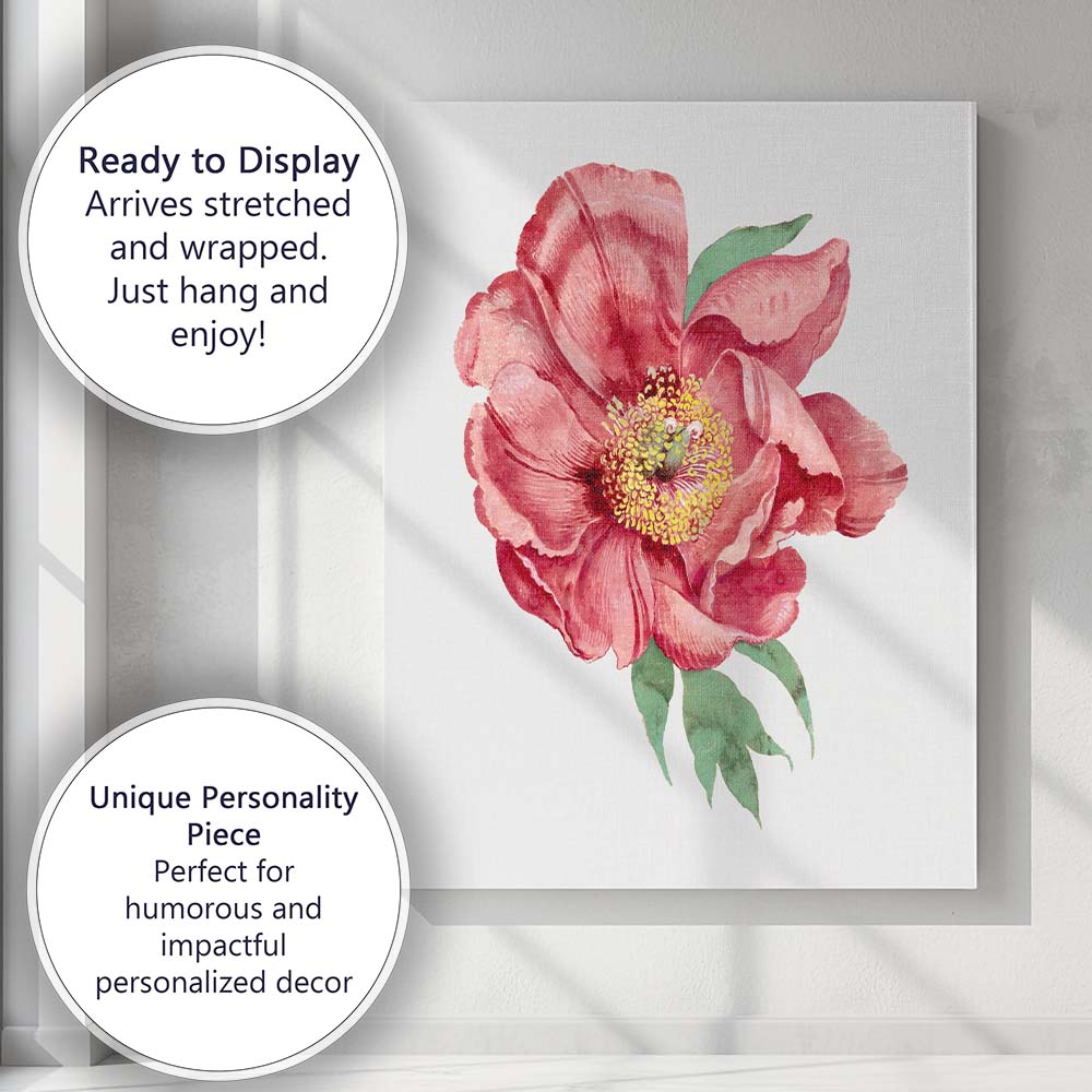Pink Peony Close Up Botanical Flower Canvas Wall Art Print Decor Picture Ready to Hang