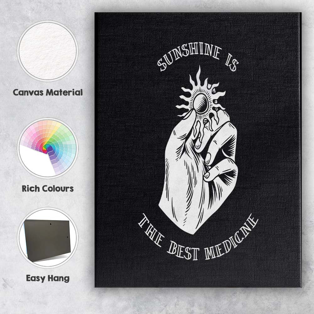 Black Sunshine Medicine Hand Illustration Canvas Wall Art Print Decor Picture Ready to Hang