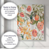 White Hummingbird Orange Floral Tropical Canvas Wall Art Print Decor Picture Ready to Hang
