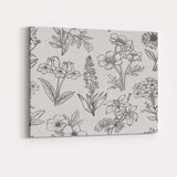 Black Botanical Wildflower Line Pattern Canvas Wall Art Print Decor Picture Ready to Hang