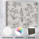 Black Botanical Wildflower Line Pattern Canvas Wall Art Print Decor Picture Ready to Hang