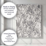 Dense Black Wildflower Line Art Pattern Canvas Wall Art Print Decor Picture Ready to Hang