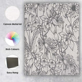 Dense Black Wildflower Line Art Pattern Canvas Wall Art Print Decor Picture Ready to Hang