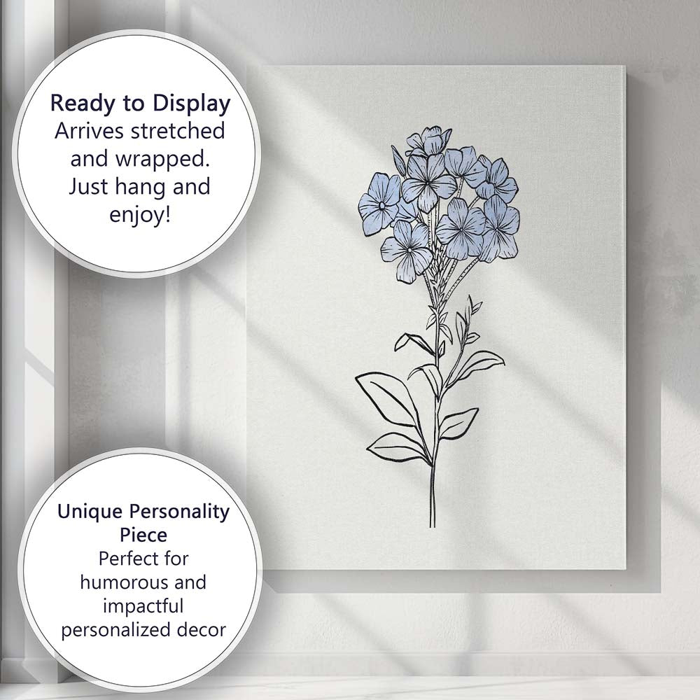 Blue Line Wildflower Stem Drawing Canvas Wall Art Print Decor Picture Ready to Hang