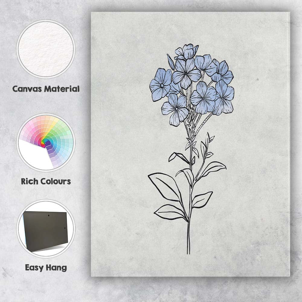 Blue Line Wildflower Stem Drawing Canvas Wall Art Print Decor Picture Ready to Hang