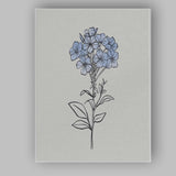 Blue Line Wildflower Stem Drawing Canvas Wall Art Print Decor Picture Ready to Hang
