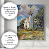 Impressionist White Country Church Wildflower Garden Summer Landscape Canvas Wall Art Print Decor Picture Ready to Hang