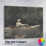 Peaceful Lone Fisherman Boat Tranquil River Impressionist Landscape Canvas Wall Art Print Decor Picture Ready to Hang