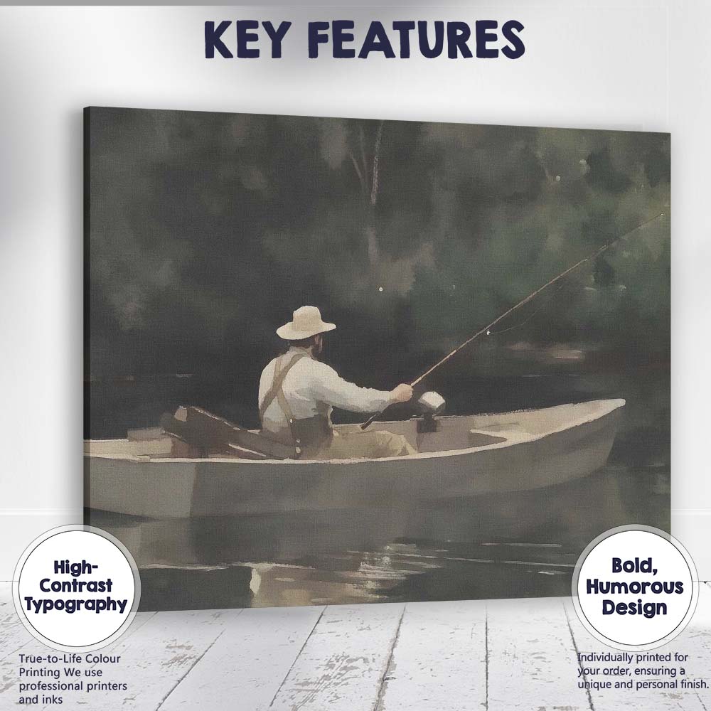 Peaceful Lone Fisherman Boat Tranquil River Impressionist Landscape Canvas Wall Art Print Decor Picture Ready to Hang