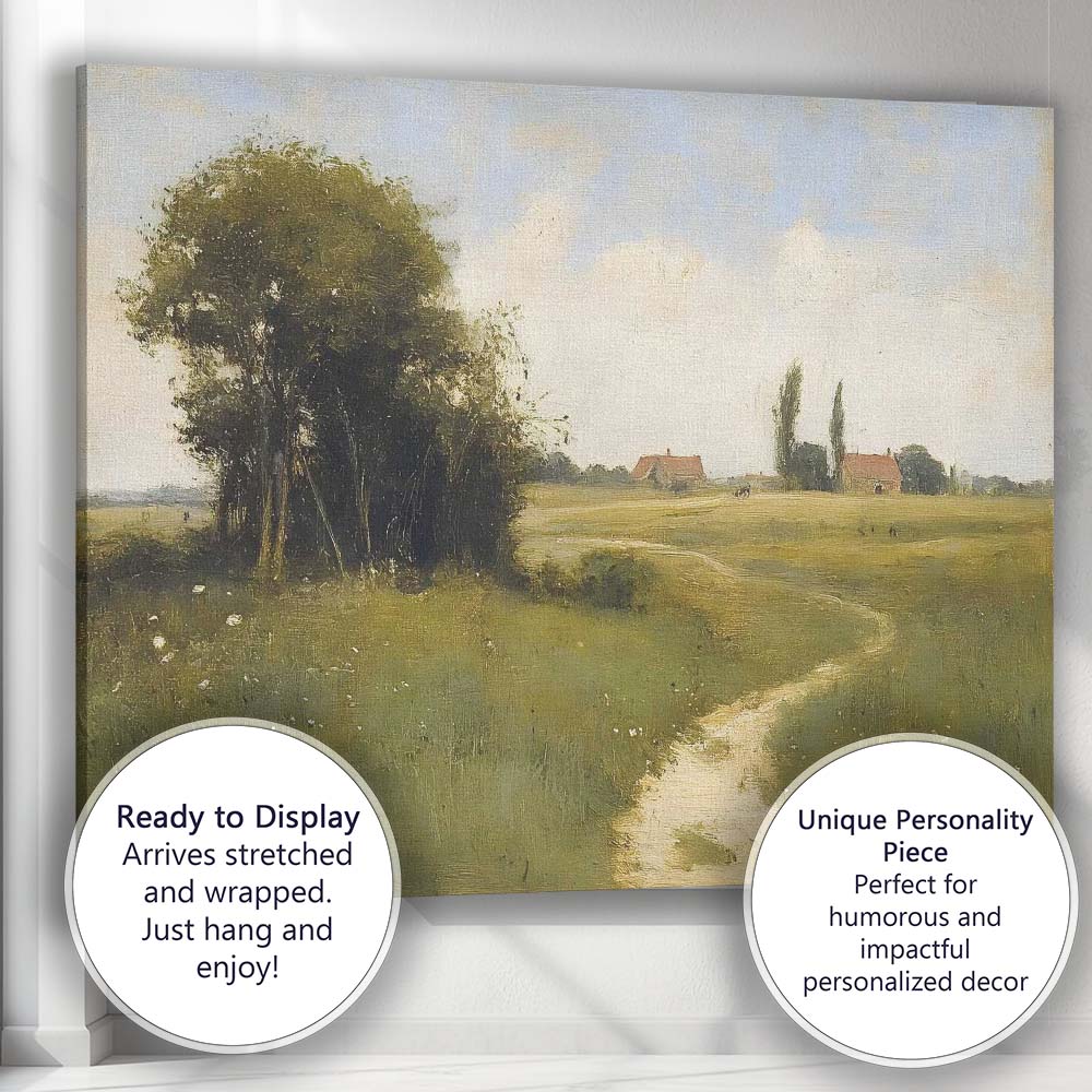 Rustic Meadow Footpath Country Farm Landscape Impressionist Canvas Wall Art Print Decor Picture Ready to Hang