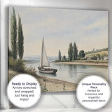 Serene River Sailboat Countryside Waterside Landscape Canvas Wall Art Print Decor Picture Ready to Hang
