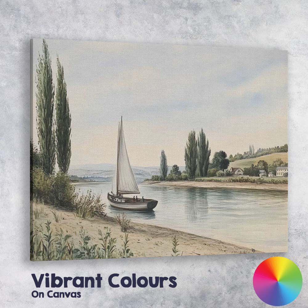 Serene River Sailboat Countryside Waterside Landscape Canvas Wall Art Print Decor Picture Ready to Hang