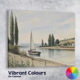 Serene River Sailboat Countryside Waterside Landscape Canvas Wall Art Print Decor Picture Ready to Hang