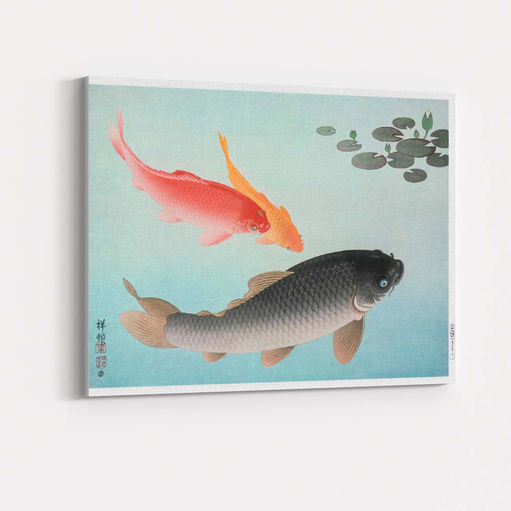 Japanese Koi Carp Pond Water Lily Traditional Artwork Canvas Wall Art Print Decor Picture Ready to Hang