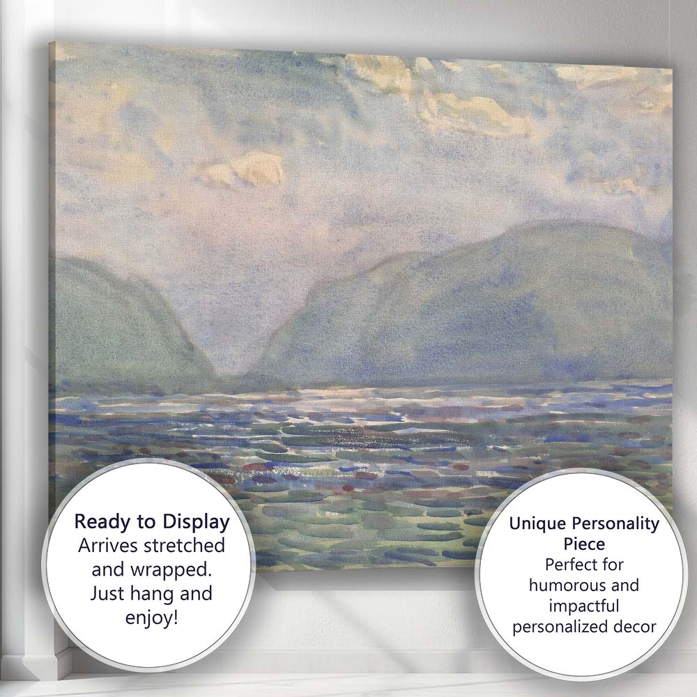 Soft Watercolour Mountain Lake Tranquil Blue Landscape Canvas Wall Art Print Decor Picture Ready to Hang