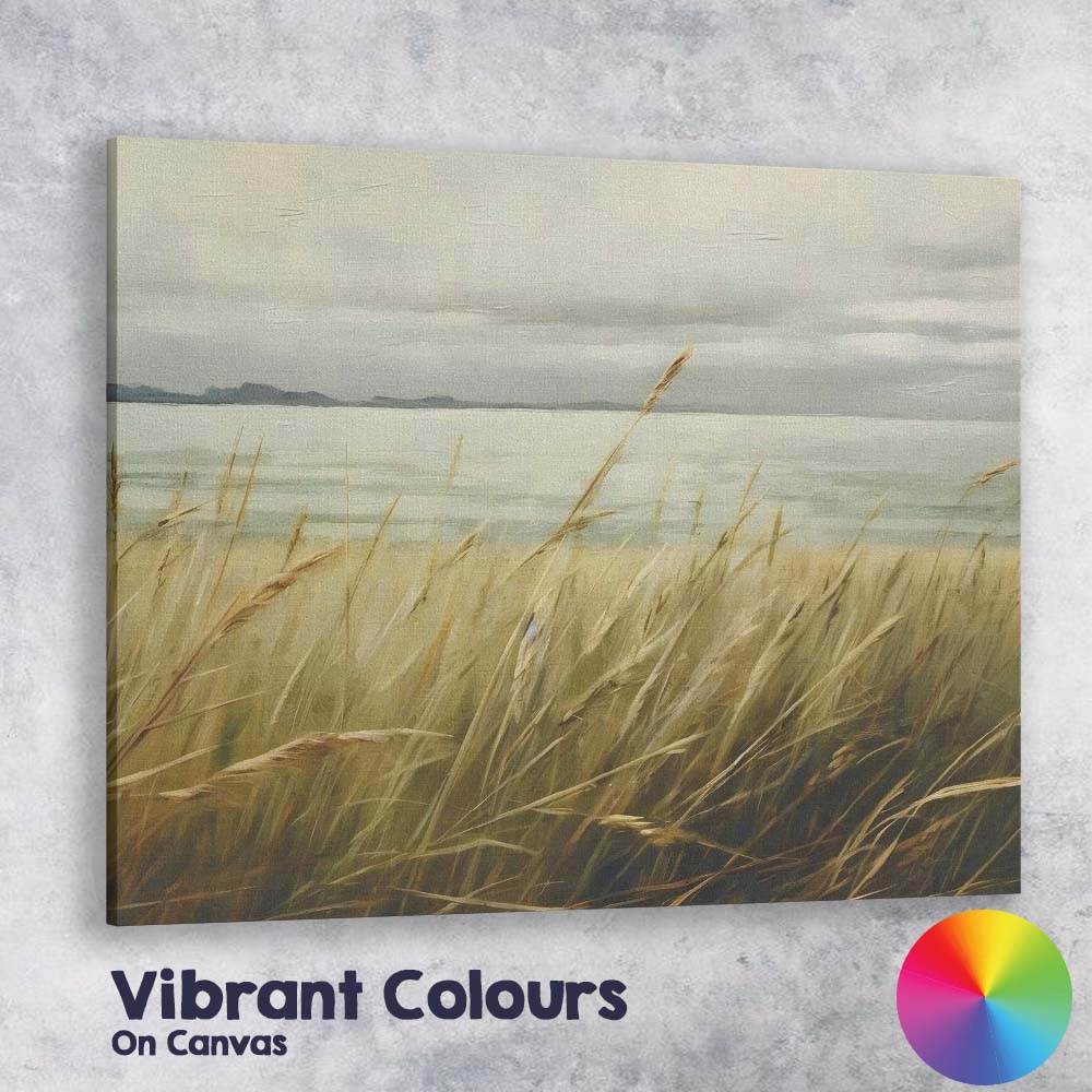 Golden Coastal Dune Grasses Tranquil Waters Landscape Canvas Wall Art Print Decor Picture Ready to Hang