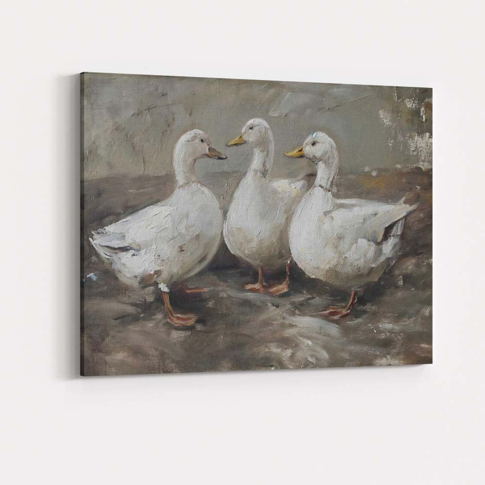 Rustic White Ducks Farmyard Animal Painting Canvas Wall Art Print Decor Picture Ready to Hang