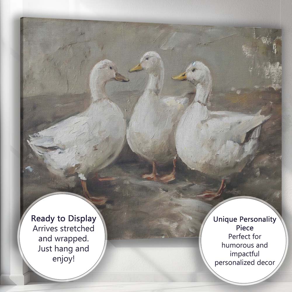 Rustic White Ducks Farmyard Animal Painting Canvas Wall Art Print Decor Picture Ready to Hang