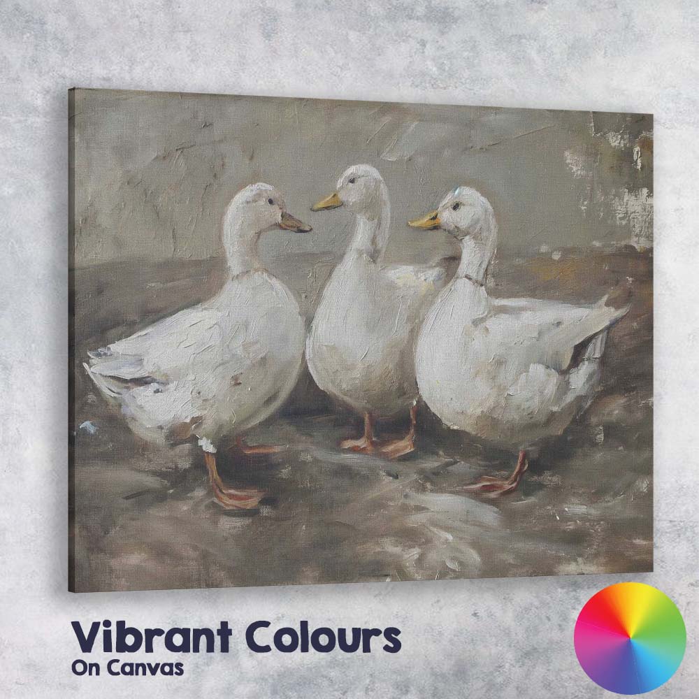Rustic White Ducks Farmyard Animal Painting Canvas Wall Art Print Decor Picture Ready to Hang