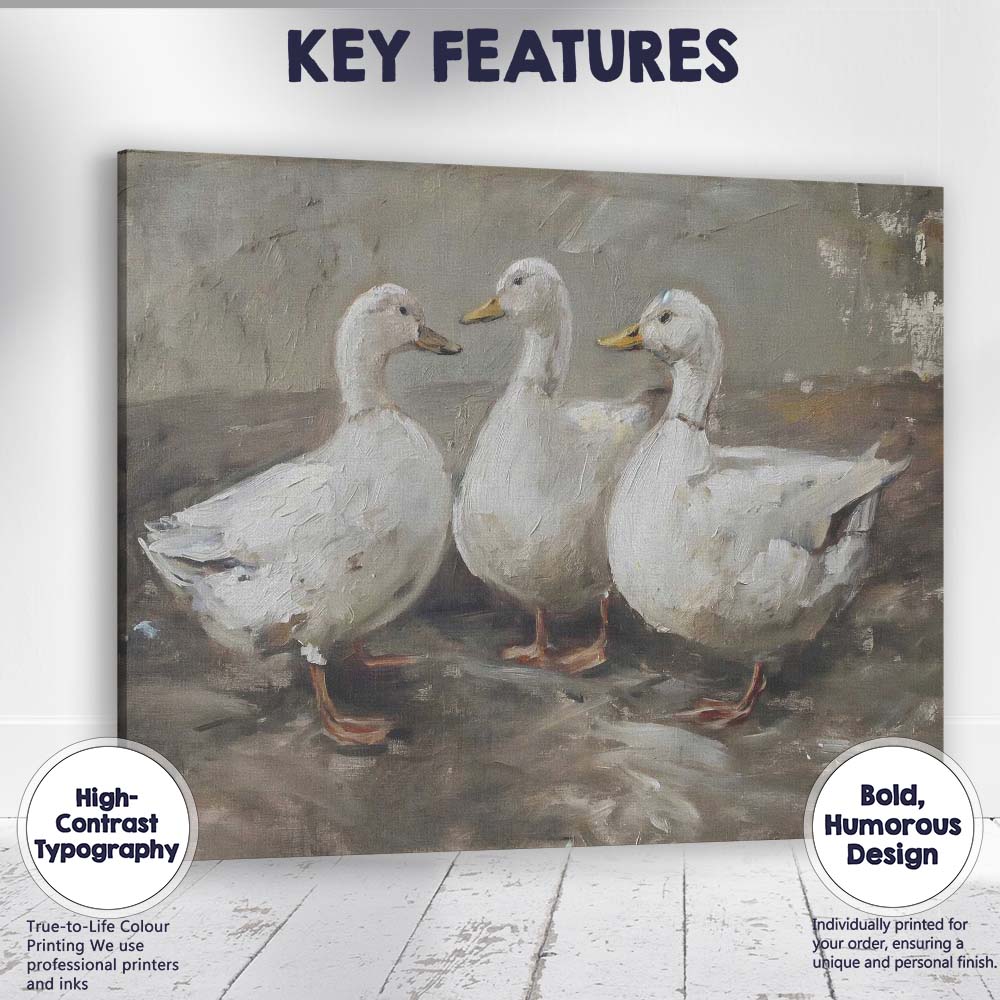 Rustic White Ducks Farmyard Animal Painting Canvas Wall Art Print Decor Picture Ready to Hang