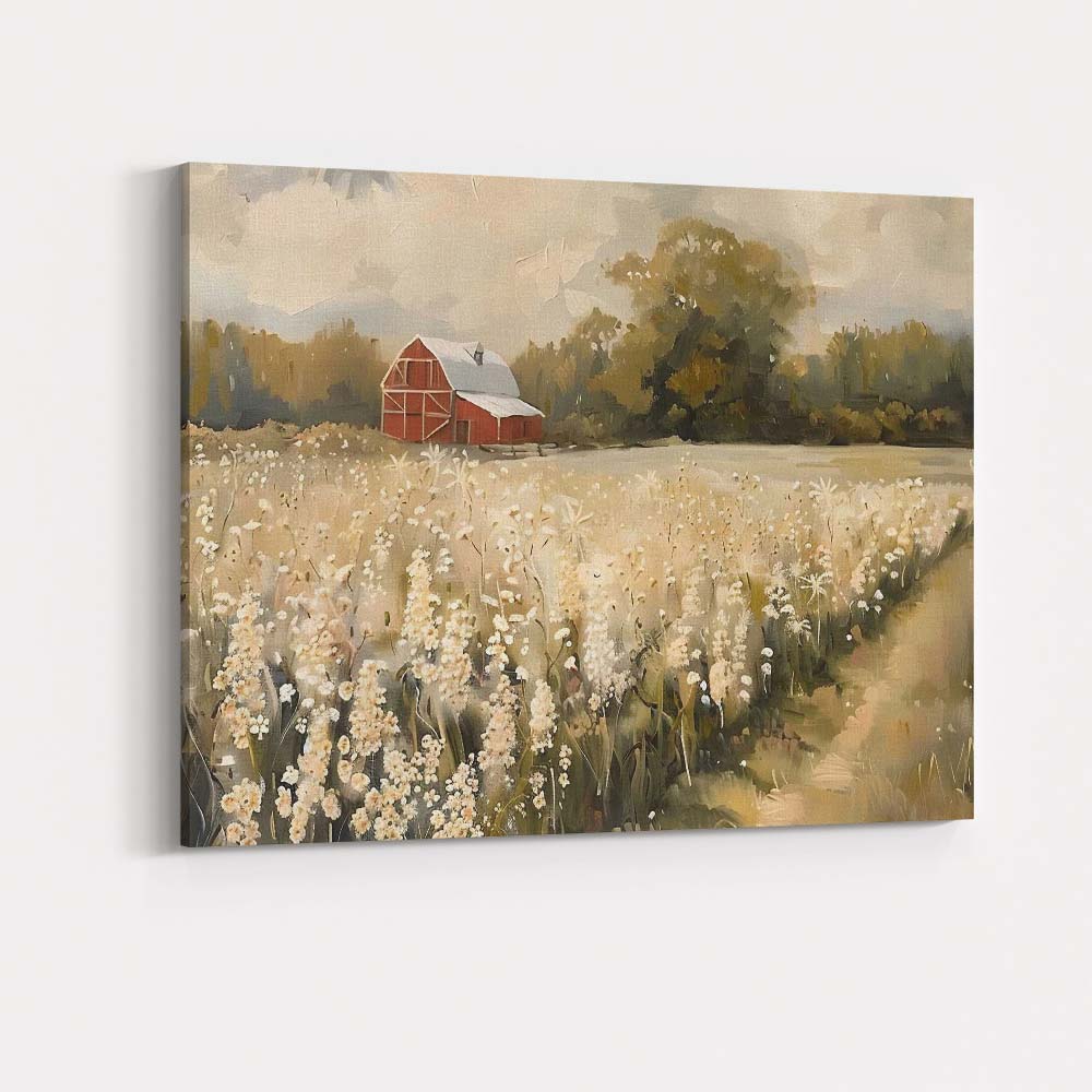Rustic Red Barn Wildflower Meadow Country Landscape Canvas Wall Art Print Decor Picture Ready to Hang