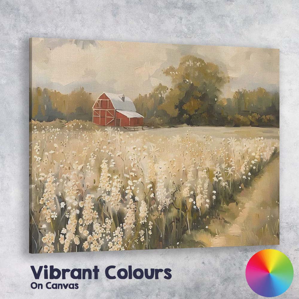 Rustic Red Barn Wildflower Meadow Country Landscape Canvas Wall Art Print Decor Picture Ready to Hang