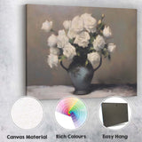 Elegant White Rose Bouquet Floral Still Life Canvas Wall Art Print Decor Picture Ready to Hang