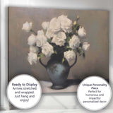 Elegant White Rose Bouquet Floral Still Life Canvas Wall Art Print Decor Picture Ready to Hang