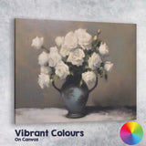Elegant White Rose Bouquet Floral Still Life Canvas Wall Art Print Decor Picture Ready to Hang