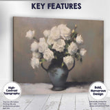Elegant White Rose Bouquet Floral Still Life Canvas Wall Art Print Decor Picture Ready to Hang