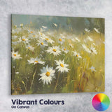 White Daisy Wildflower Meadow Impressionist Floral Landscape Canvas Wall Art Print Decor Picture Ready to Hang