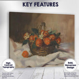 Rustic Basket of Oranges Traditional Still Life Oil Painting Canvas Wall Art Print Decor Picture Ready to Hang