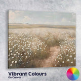 Soft White Wildflower Meadow Countryside Landscape Canvas Wall Art Print Decor Picture Ready to Hang