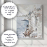 White Mediterranean Coastal Village Abstract Seascape Canvas Wall Art Print Decor Picture Ready to Hang