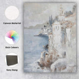 White Mediterranean Coastal Village Abstract Seascape Canvas Wall Art Print Decor Picture Ready to Hang