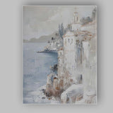 White Mediterranean Coastal Village Abstract Seascape Canvas Wall Art Print Decor Picture Ready to Hang