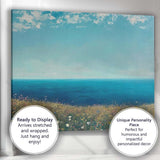 Blue Ocean Horizon Wildflower Coastal Meadow Landscape Canvas Wall Art Print Decor Picture Ready to Hang