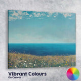 Blue Ocean Horizon Wildflower Coastal Meadow Landscape Canvas Wall Art Print Decor Picture Ready to Hang