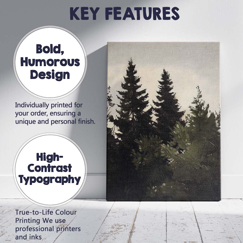Moody Evergreen Forest Woodland Landscape Painting Canvas Wall Art Print Decor Picture Ready to Hang