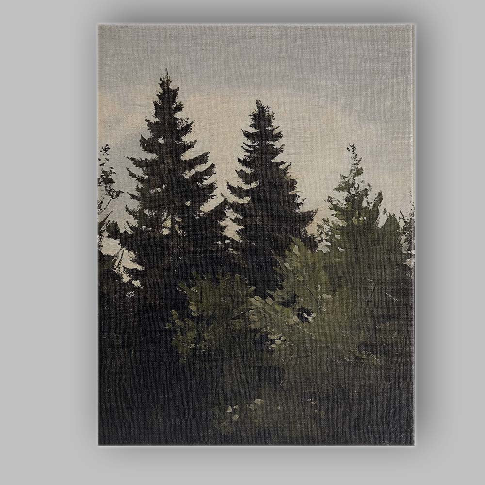 Moody Evergreen Forest Woodland Landscape Painting Canvas Wall Art Print Decor Picture Ready to Hang