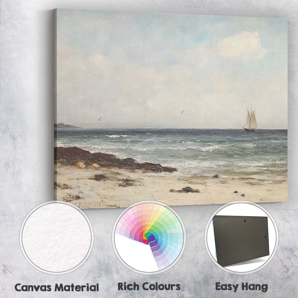 Coastal Sailboat Seascape Beach Impressionist Canvas Wall Art Print Decor Picture Ready to Hang