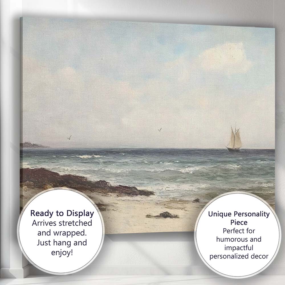 Coastal Sailboat Seascape Beach Impressionist Canvas Wall Art Print Decor Picture Ready to Hang