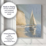 Contemporary White Sailboat Coastal Cliff Seascape Canvas Wall Art Print Decor Picture Ready to Hang