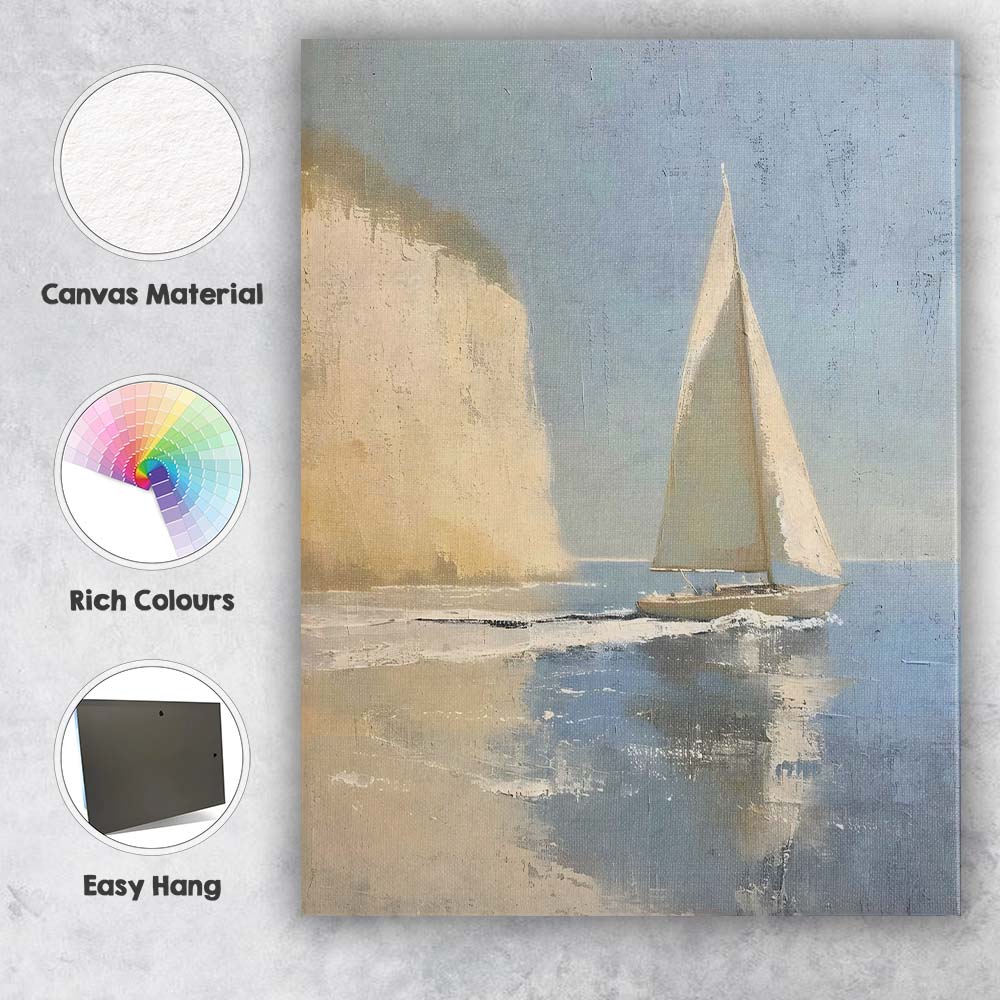 Contemporary White Sailboat Coastal Cliff Seascape Canvas Wall Art Print Decor Picture Ready to Hang