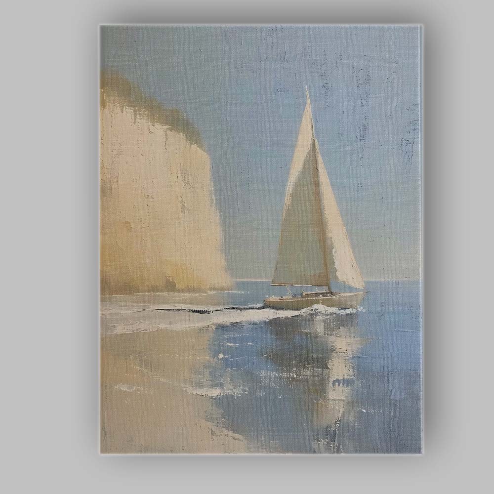 Contemporary White Sailboat Coastal Cliff Seascape Canvas Wall Art Print Decor Picture Ready to Hang