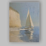Contemporary White Sailboat Coastal Cliff Seascape Canvas Wall Art Print Decor Picture Ready to Hang