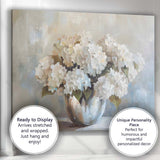 Elegant White Hydrangea Bouquet Impressionist Floral Still Life Canvas Wall Art Print Decor Picture Ready to Hang