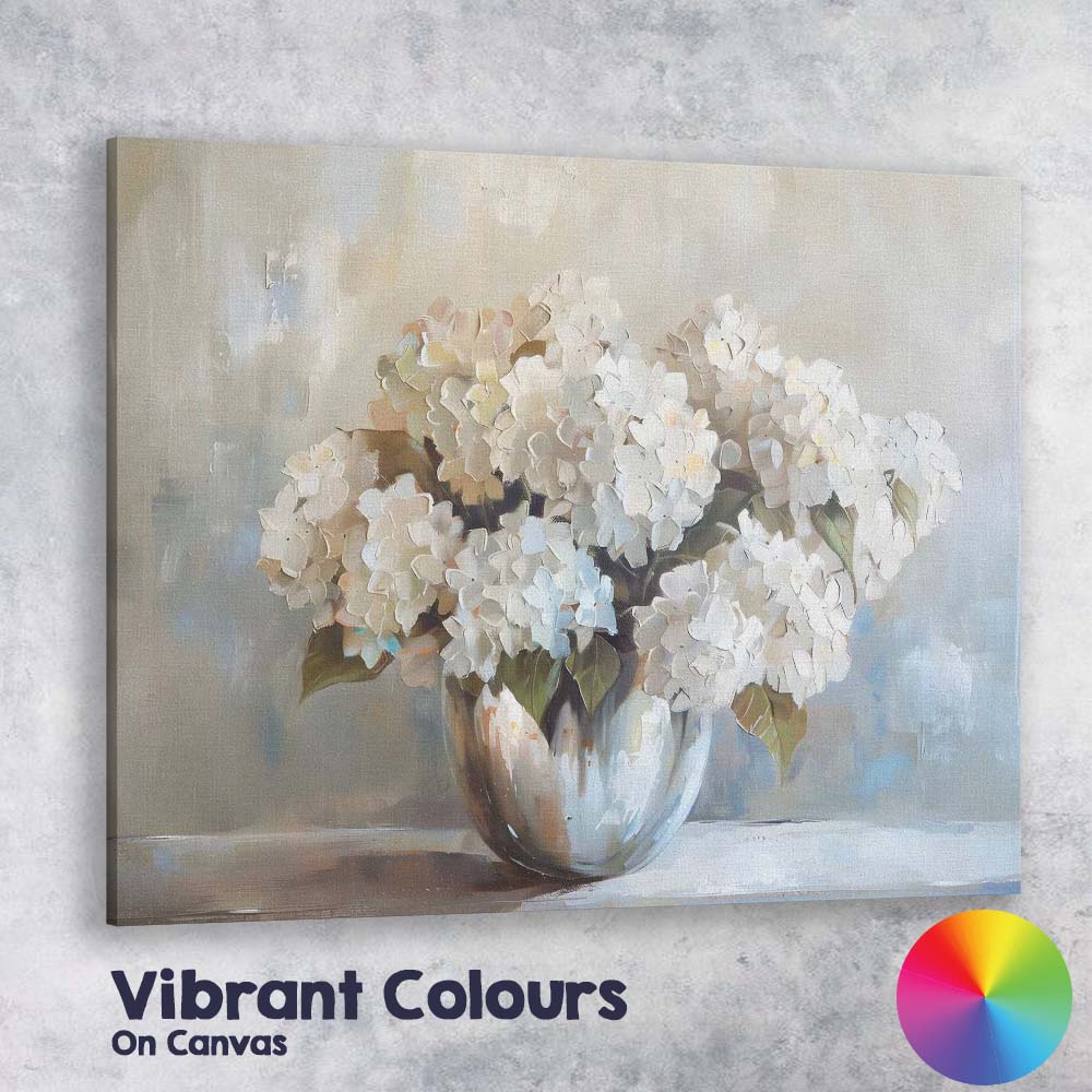 Elegant White Hydrangea Bouquet Impressionist Floral Still Life Canvas Wall Art Print Decor Picture Ready to Hang